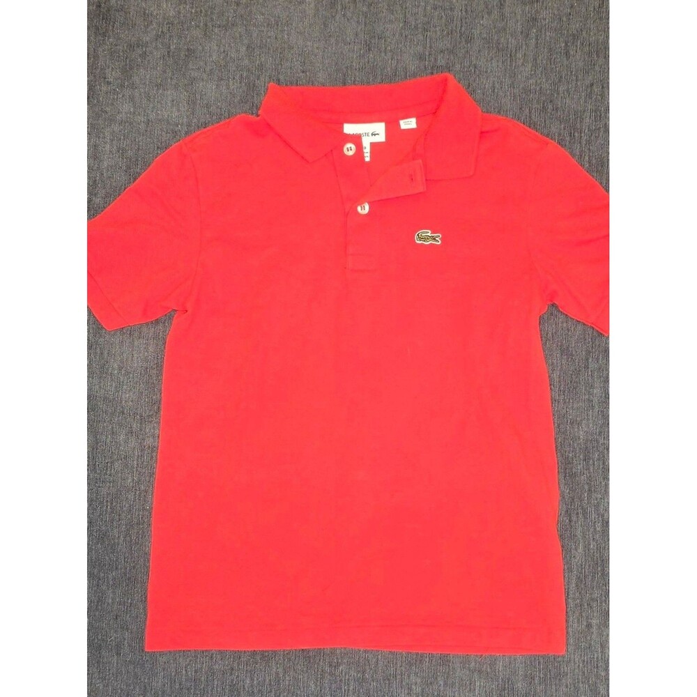 Lacoste Short Sleeve Pique Cotton Polo Shirt Red Crocodile Kids 10 S